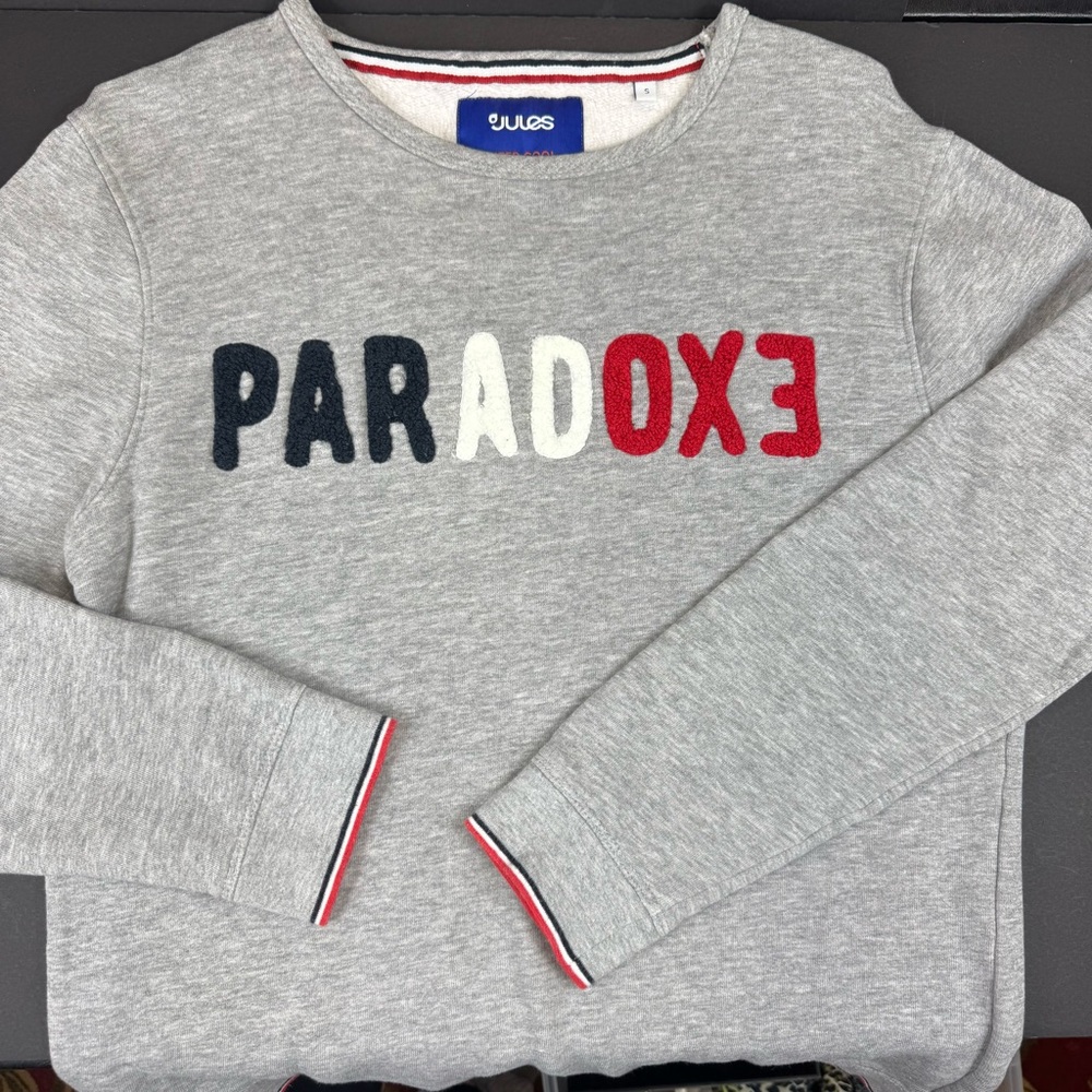 Jules Paradoxe Sweatshirt - Men’s French Brand grey w red white and blue - Small